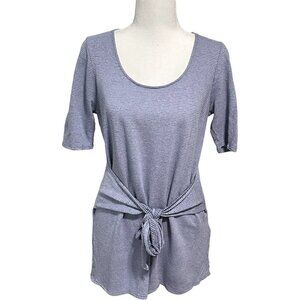 Pure Jill Linen Blend Stretch Subtle Striped Tie Waist Short Sleeve Top (S)